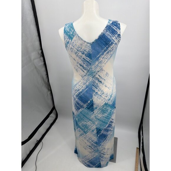 Tommy Bahama Womens XL Blue White Abstract Maxi Dress Sleeveless Wrap - Picture 4 of 6
